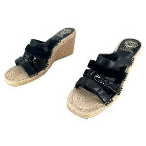 Vince Camuto | Molisana Black Leather 11 Wedges Sandals Espadrilles Slides